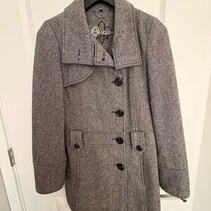 Guess Women’s Gray Textured Wool-Blend Button Front Coat
